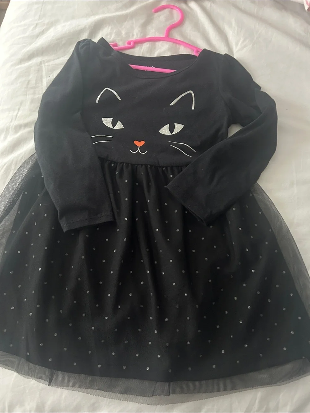 Carter's Black Cat Tulle Dress with Silver Dots
